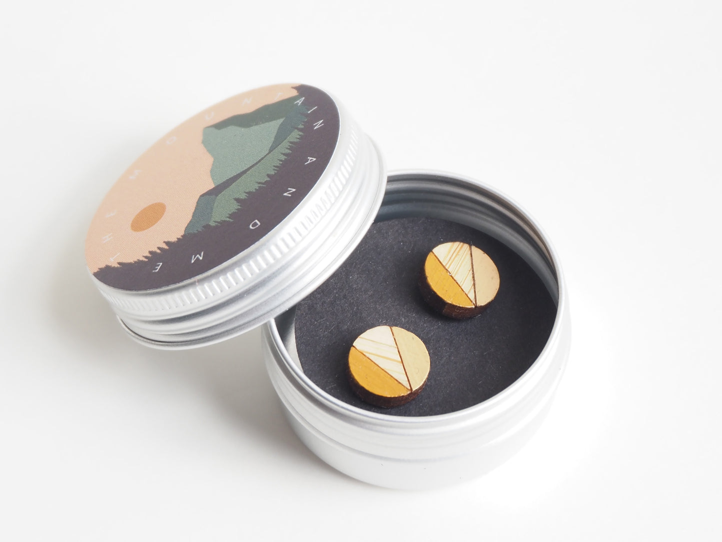 Bamboo Stud Earrings - Round Geometric - Mustard and Caramel