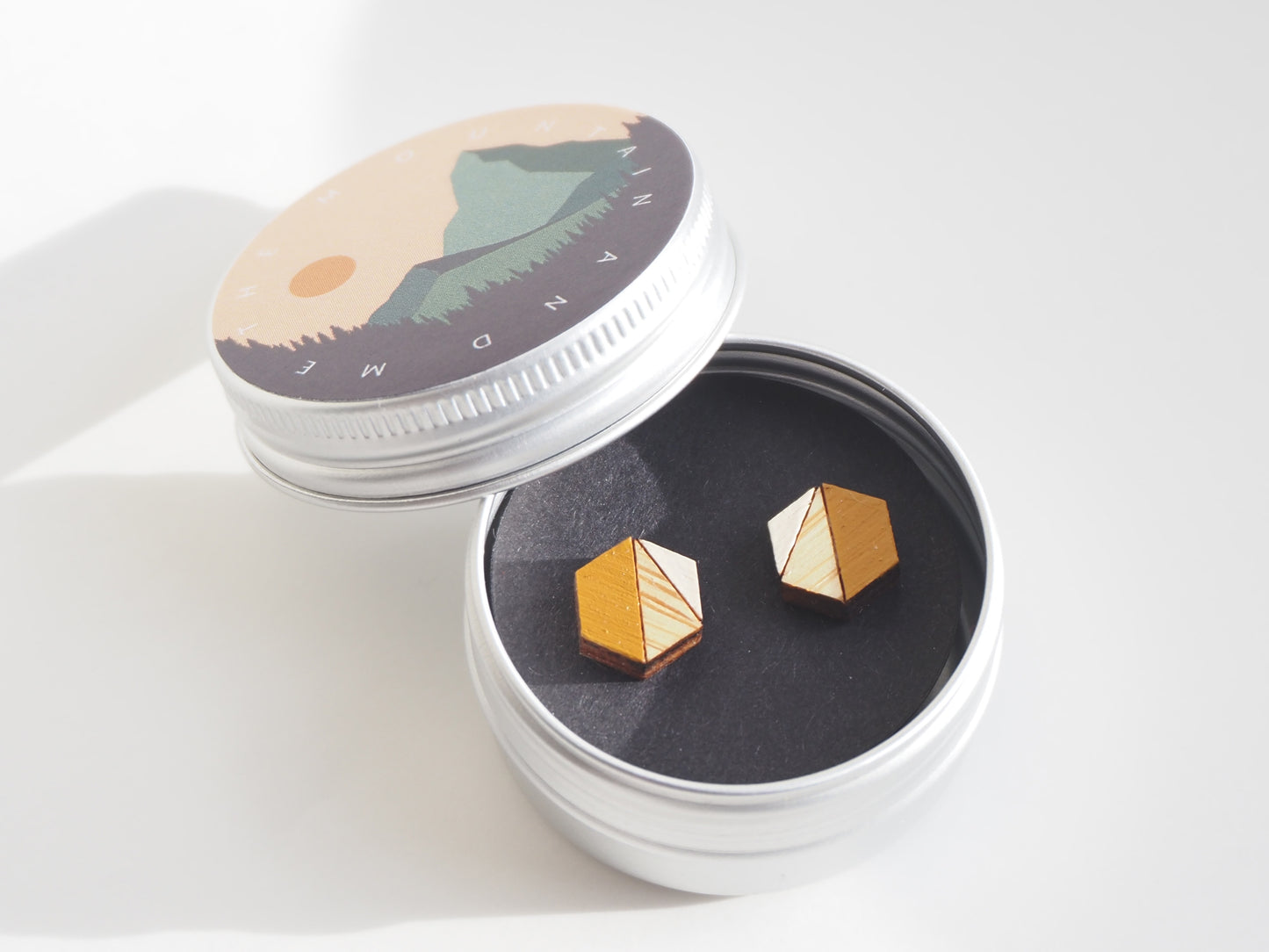 Geometric Stud Earrings – Mustard Yellow and White