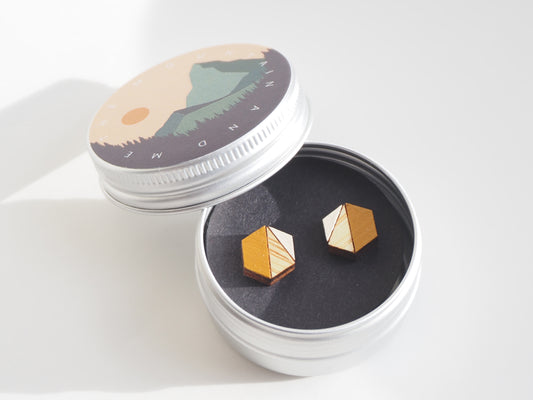 Geometric Stud Earrings – Mustard Yellow and White