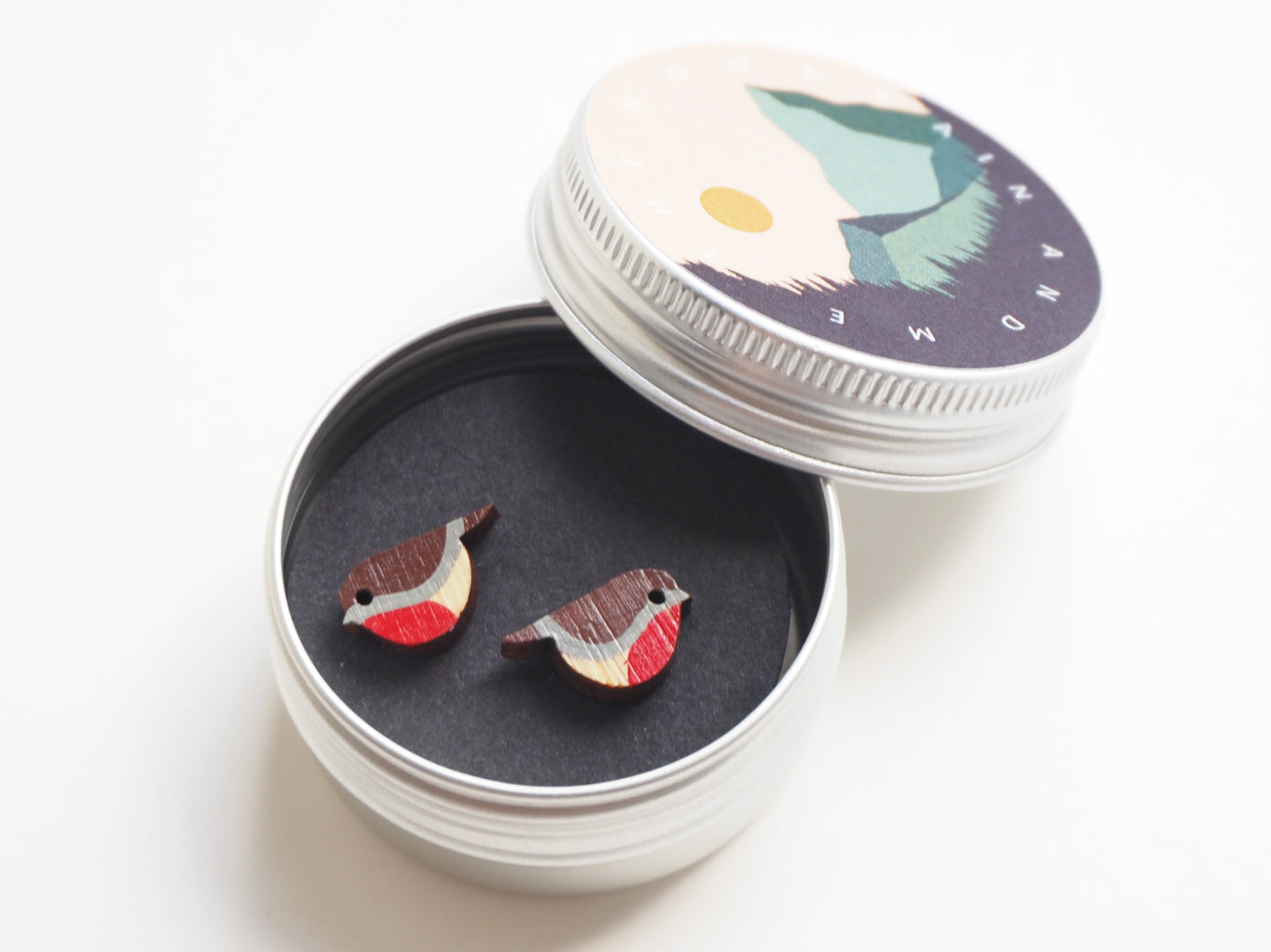 Robin Earrings – Hand Painted Wooden Bamboo Studs