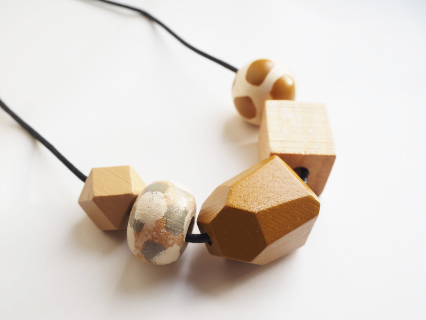 Hand Painted Mustard Geometric Wooden Bead Necklace