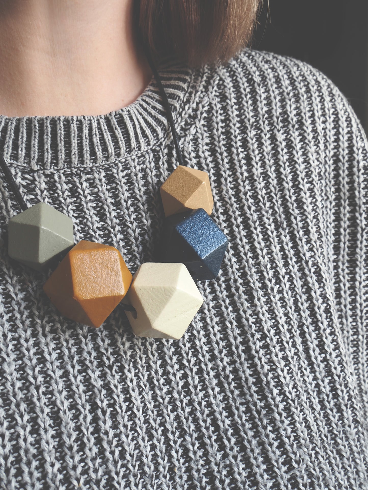 Chunky Geometric Wooden Bead Necklace
