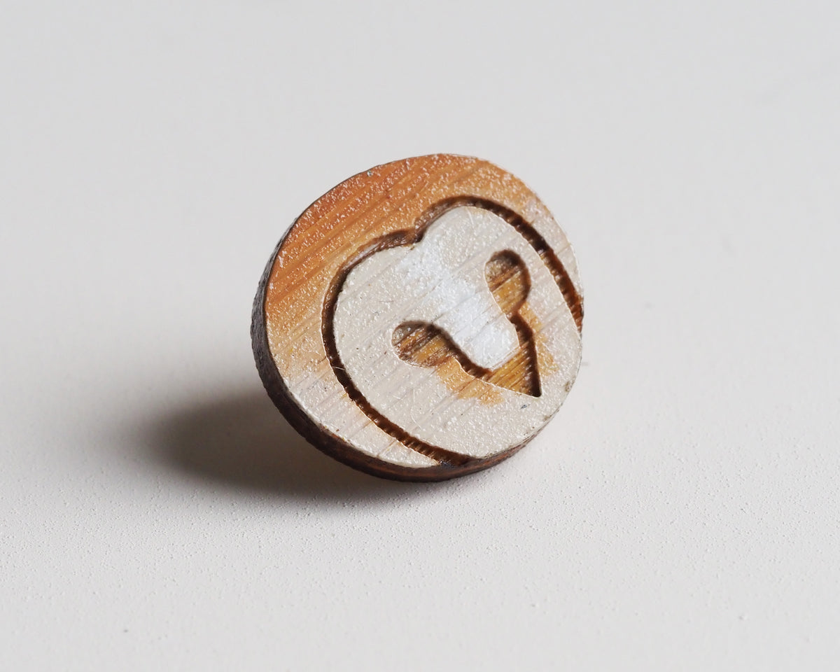 Mini Barn Owl Face Pin Badge – Etched Bamboo Owl Gift