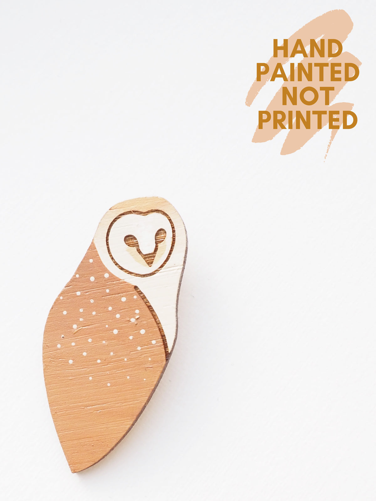 Barn Owl Brooch - Hand Painted Bamboo