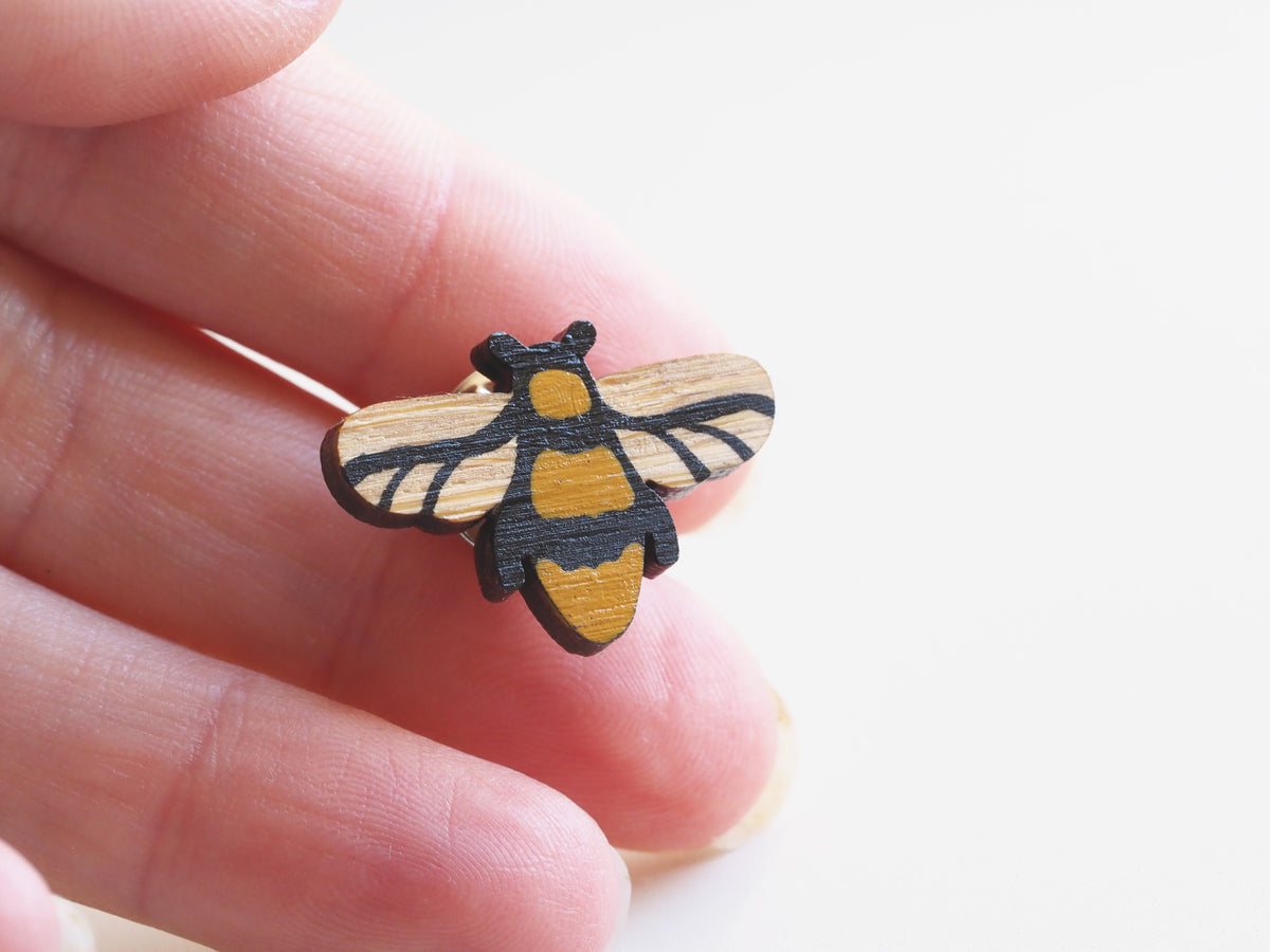 Mini Bee Pin Badge – Hand-Painted Bamboo Bee Gift