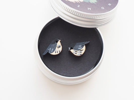 Coal Tit Earrings – Hand Painted Bamboo Bird Stud