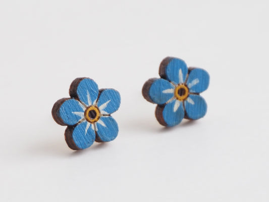 Hand Painted Wooden Forget-Me-Not Earrings | Sustainable Floral Jewellery