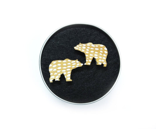 Polar Bear Earrings, Bear Stud Earrings, Hand Painted Wooden Earrings, Sustainable Earrings