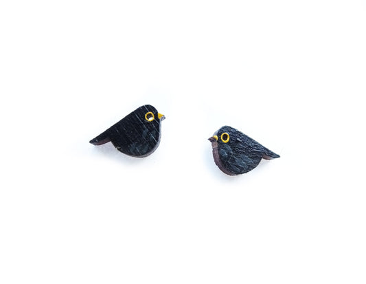 Blackbird Earrings, Bird Studs, Wooden Earrings, Wooden Jewellery, Bird Gifts For Her, Uk Garden Birds
