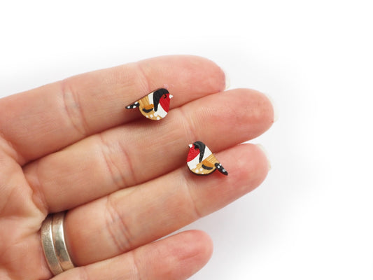 laser cut wooden bird stud earrings