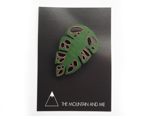 Monstera Brooch – Hand Painted Bamboo Cheese Plant Pin