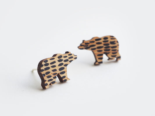 Hand Painted Bear Stud Earrings – Sustainable Bamboo Jewellery Gift