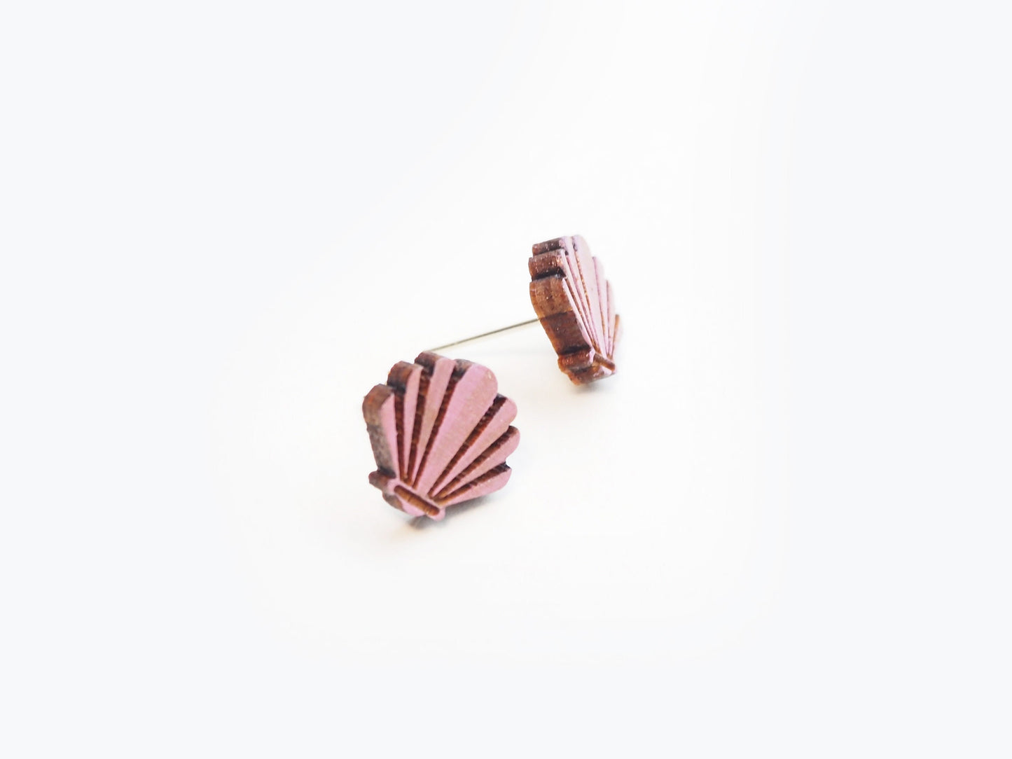 Clam Shell Stud Earrings – Hand Painted Wooden Jewellery | The Mountain and Me