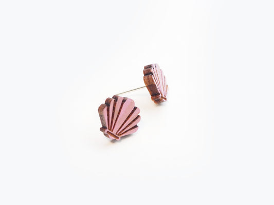 Clam Shell Stud Earrings – Hand Painted Wooden Jewellery | The Mountain and Me