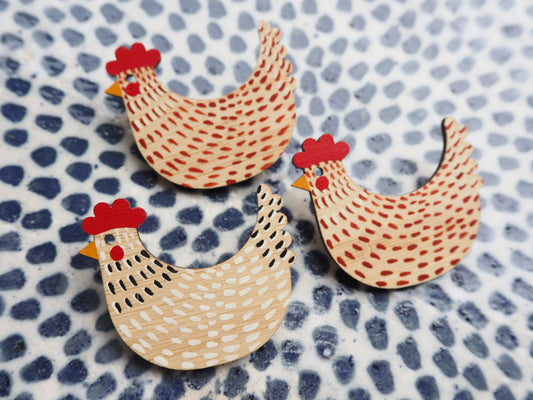 Chicken Brooch, Hen Brooch, Chicken Gifts, Hand Painted Hen, Pin, Light Sussex Chicken