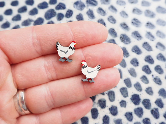 Chicken  Earrings, Chicken Studs, Hen Jewellery, Chicken Gifts, Hen Stud Earrings, Gifts For Chicken Lovers, Light Sussex