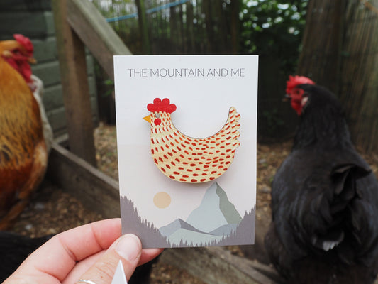 Chicken Brooch, Hen Brooch, Chicken Gifts, Hand Painted Hen, Wooden Chicken Brooch