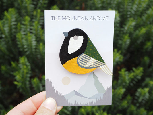 Great Tit Bird Brooch, Wooden Bird Brooch, Bird Gifts, British Birds, Bird Pin