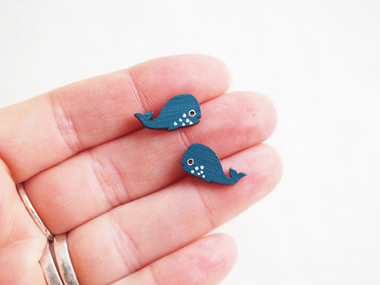 Whale Earrings - Whale Studs - Animal Earrings - Wooden Earrings