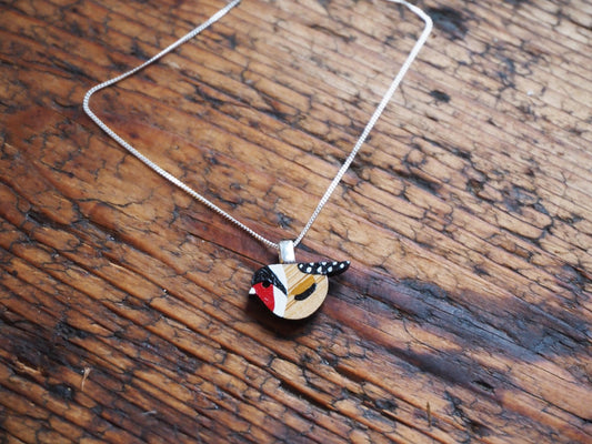 Goldfinch Necklace – Hand Painted Bamboo & Recycled Silver | The Mountain and Me