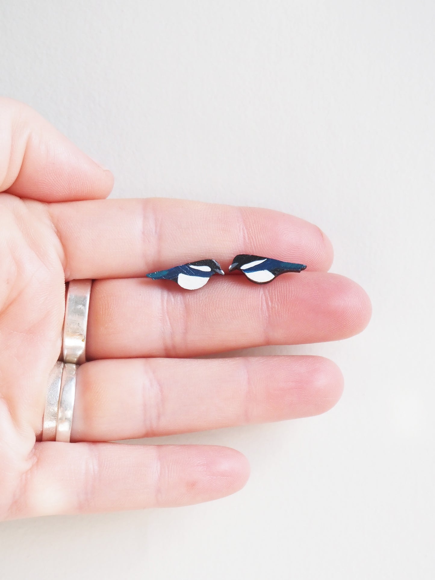 Magpie Bamboo Earrings – Hand Painted