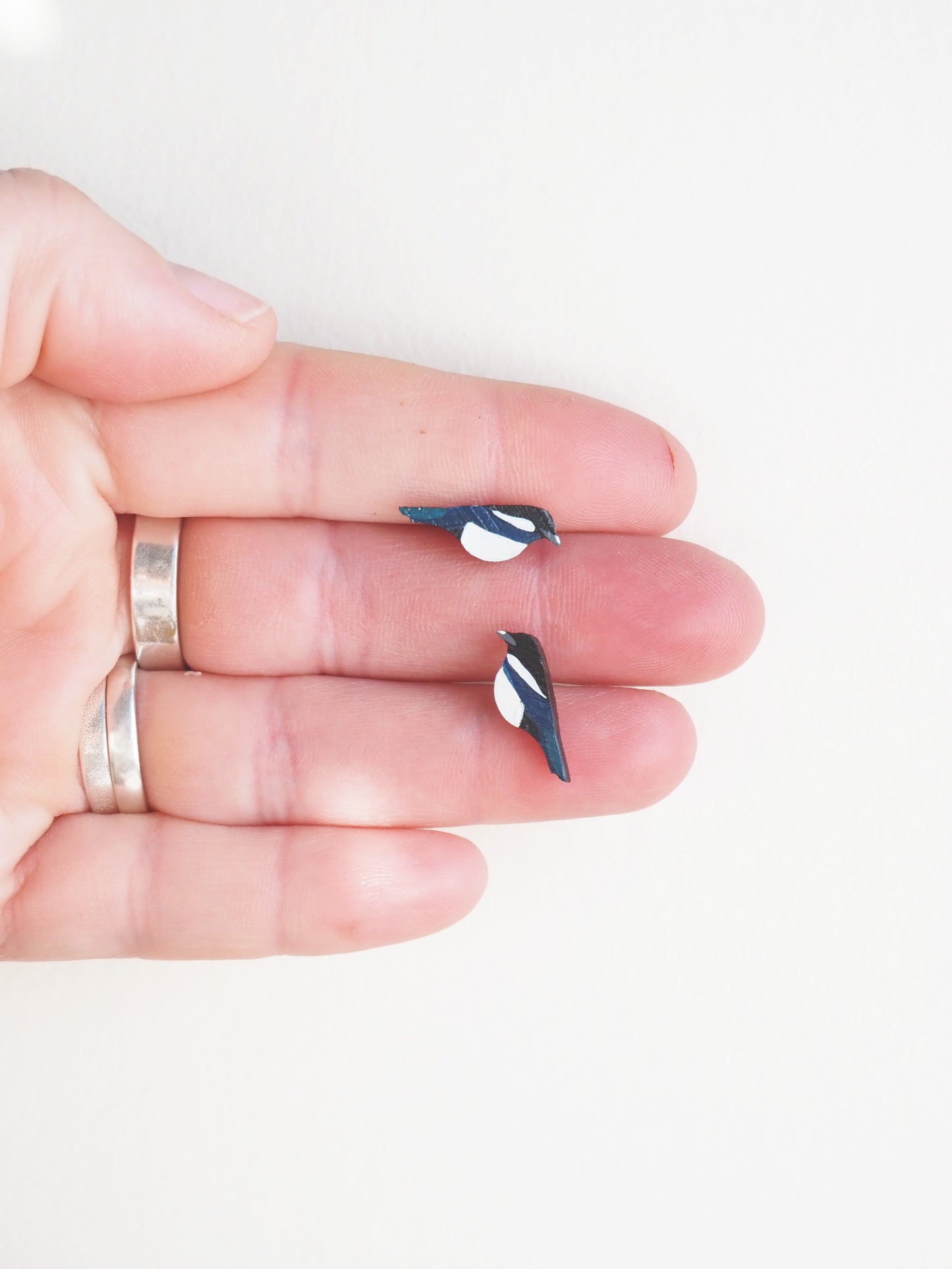 Magpie Bamboo Earrings – Hand Painted