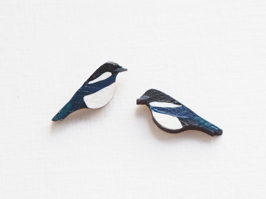 Magpie Bamboo Earrings – Hand Painted