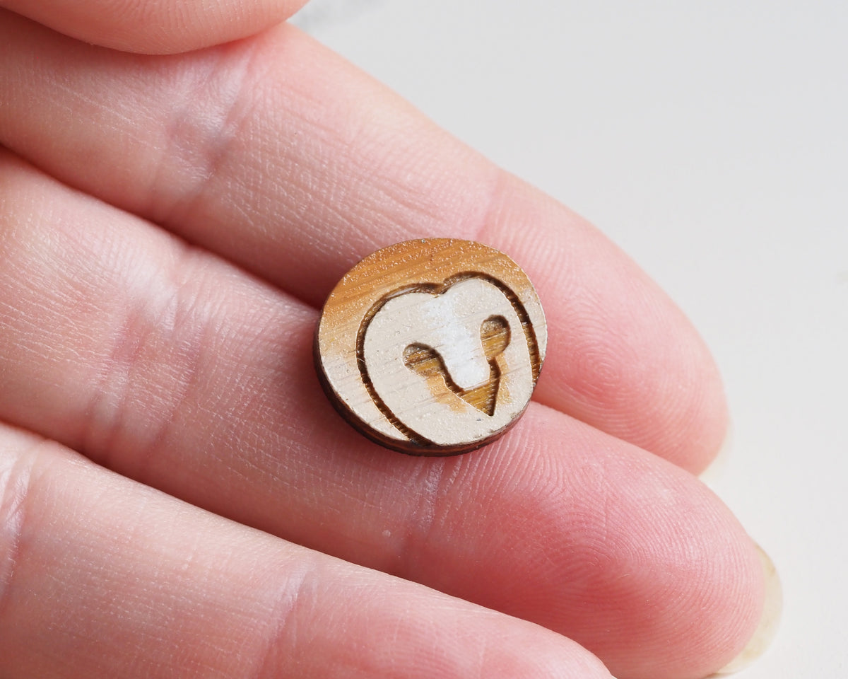 Mini Barn Owl Face Pin Badge – Etched Bamboo Owl Gift