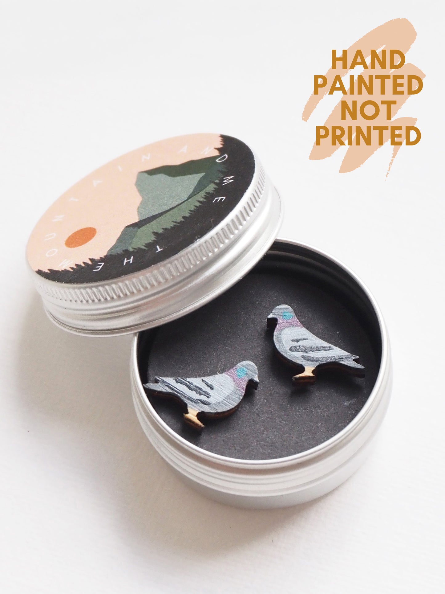 Pigeon Earrings - Hand Painted Wooden Studs