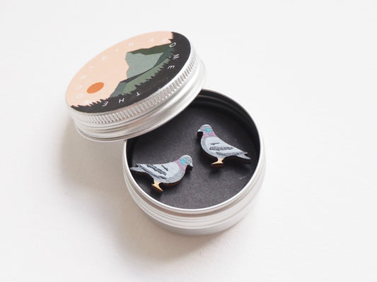 Pigeon Earrings - Hand Painted Wooden Studs