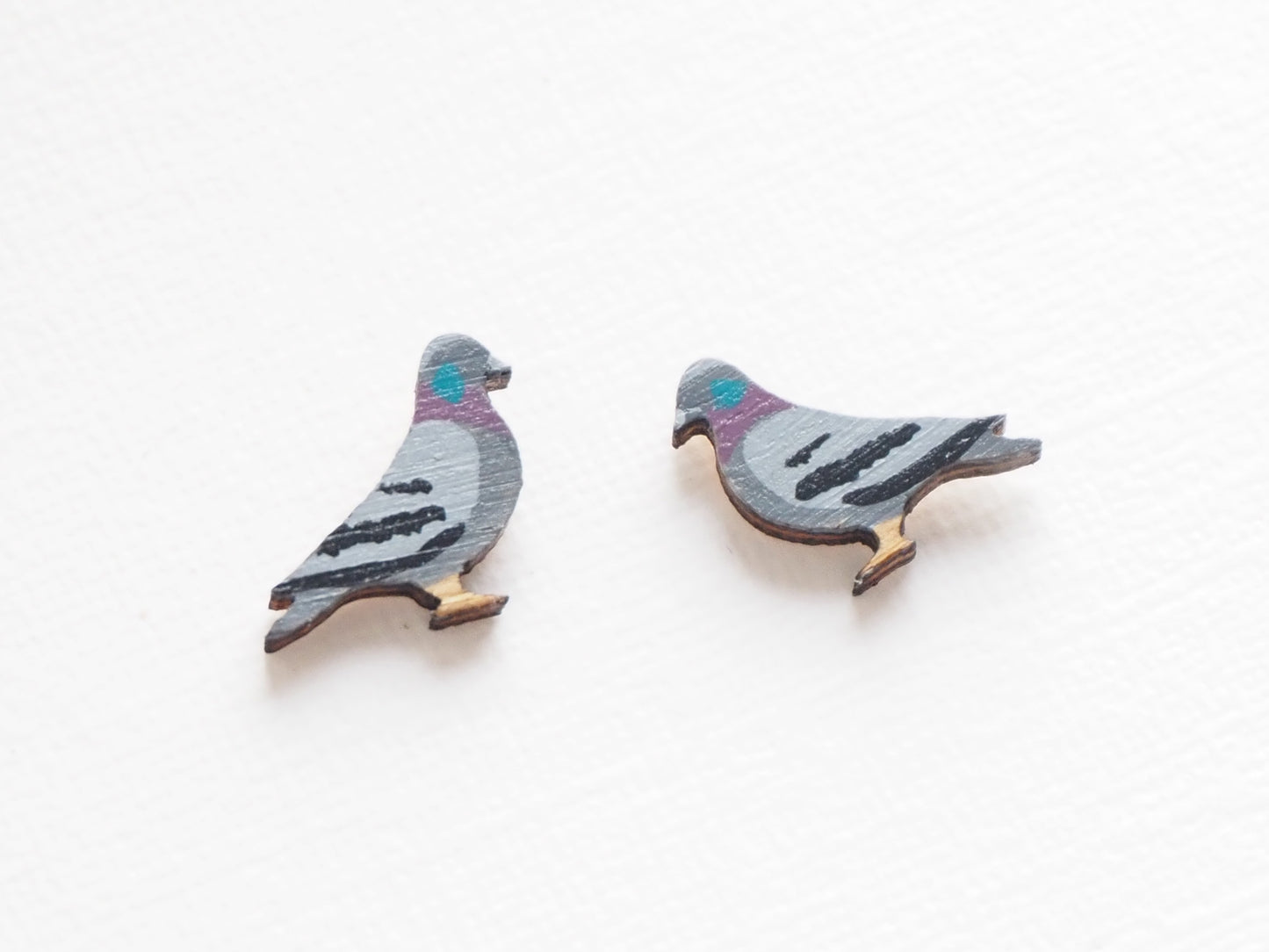 Pigeon Earrings - Hand Painted Wooden Studs