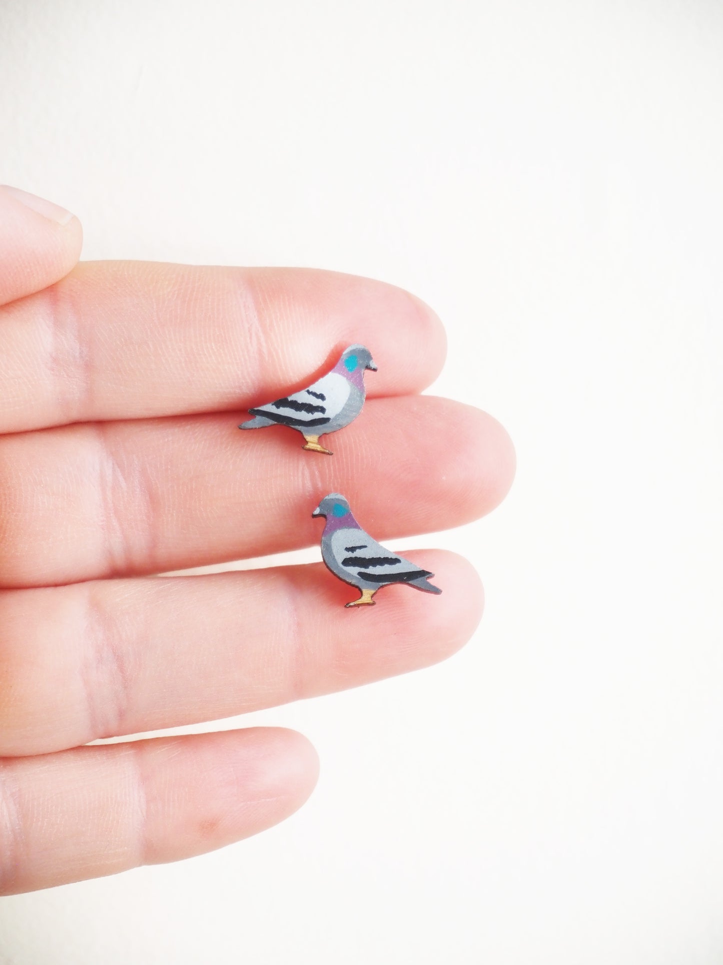 Pigeon Earrings - Hand Painted Wooden Studs