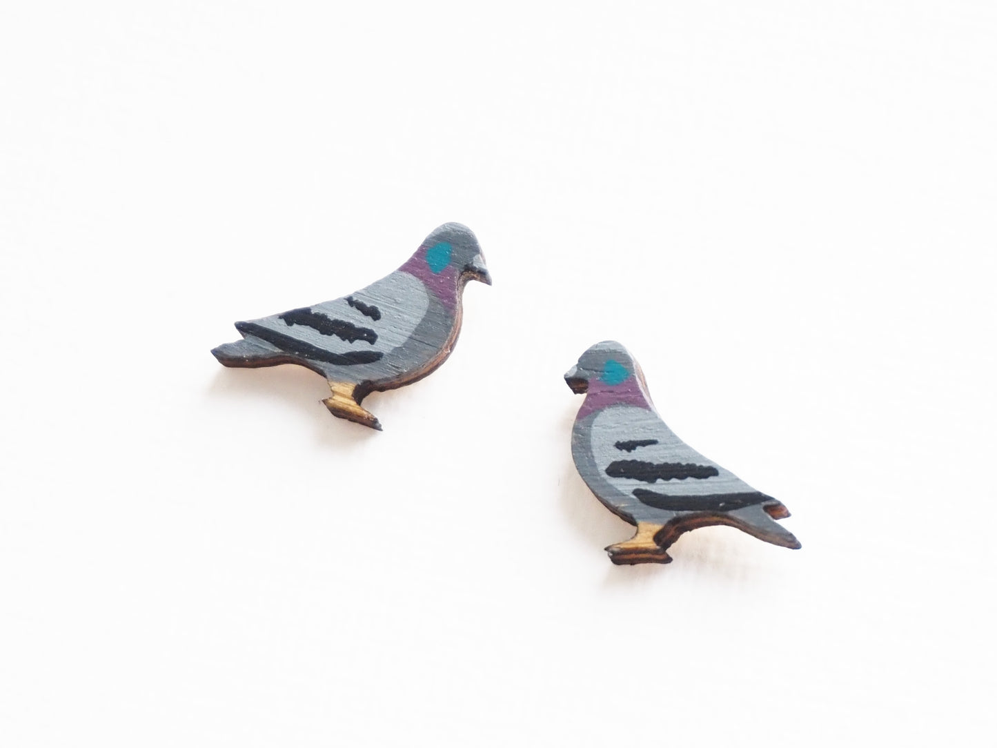 Pigeon Earrings - Hand Painted Wooden Studs