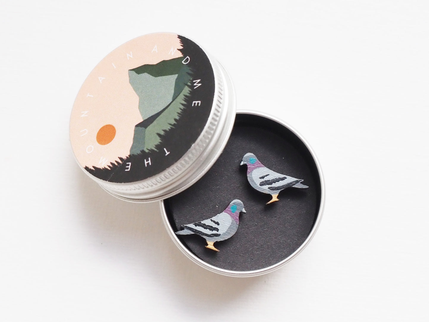 Pigeon Earrings - Hand Painted Wooden Studs