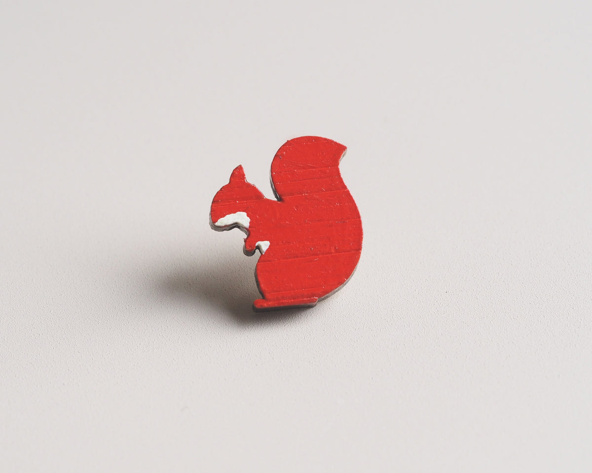 Mini Red Squirrel Pin Badge – Hand-Painted Bamboo Wildlife Gift