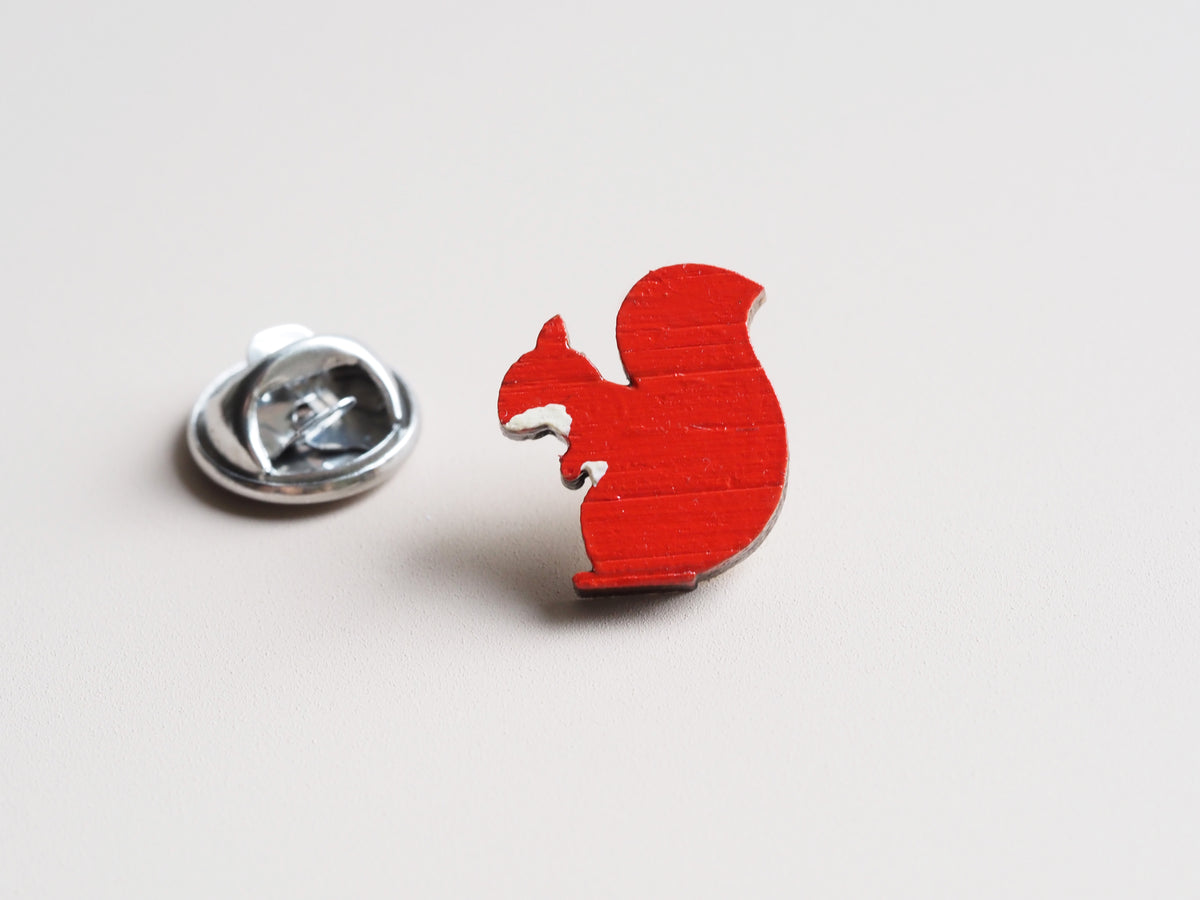 Mini Red Squirrel Pin Badge – Hand-Painted Bamboo Wildlife Gift