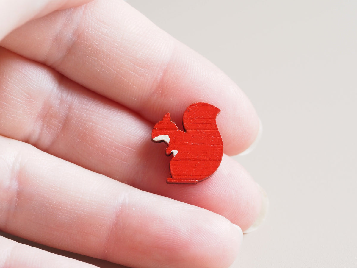 Mini Red Squirrel Pin Badge – Hand-Painted Bamboo Wildlife Gift