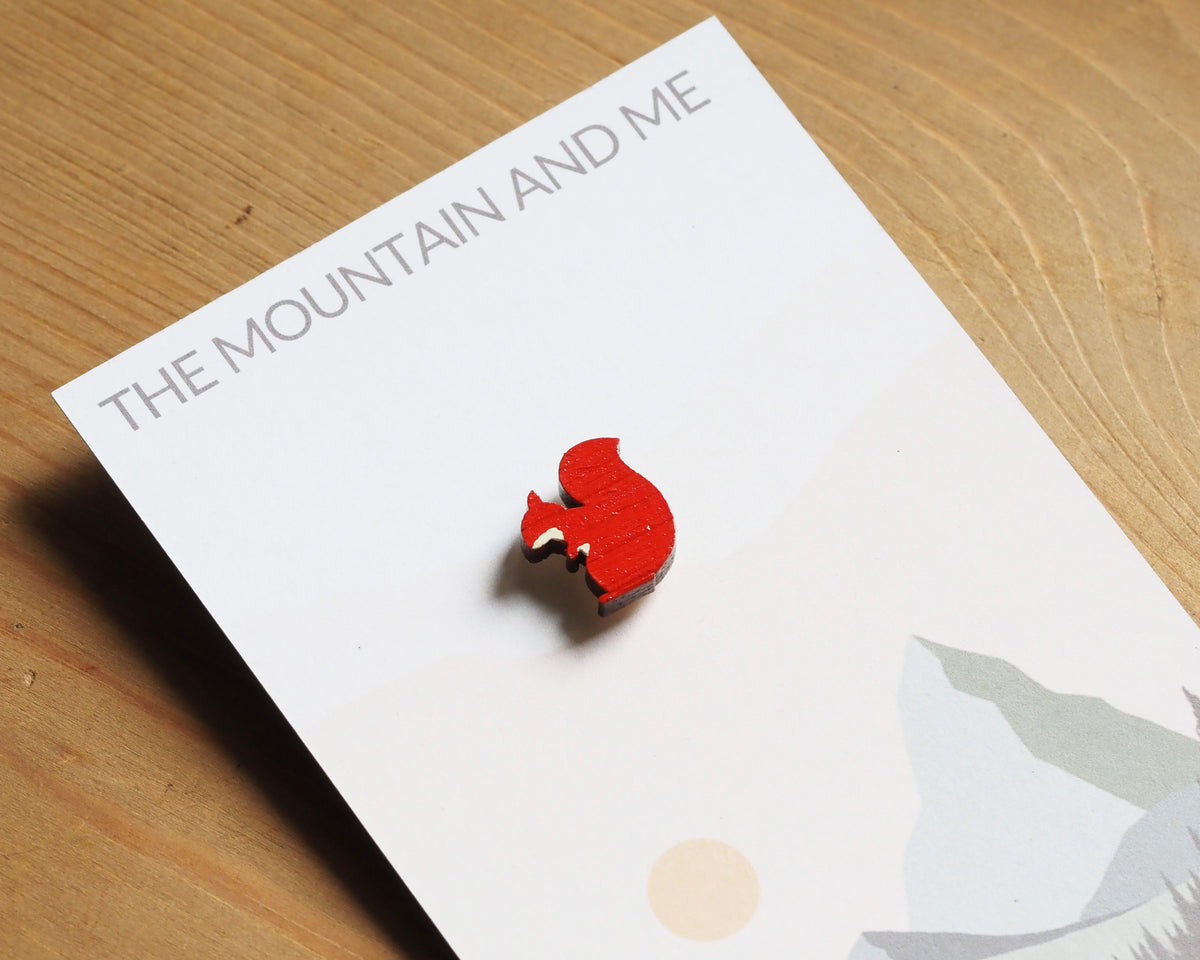 Mini Red Squirrel Pin Badge – Hand-Painted Bamboo Wildlife Gift