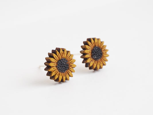Hand Painted Wooden Sunflower Earrings | Sustainable Bamboo Jewellery Gift