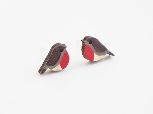 wooden robin earrings